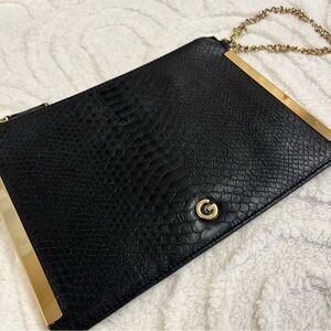 Guess Black Textured Clutch with Gold Chain